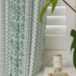 Summer Green Floral Pleated Curtains | Linen Blend, Light-Glowing | Modern Print Design