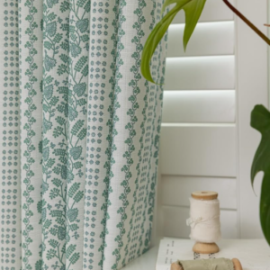 Summer Green Floral Pleated Curtains | Linen Blend, Light-Glowing | Modern Print Design