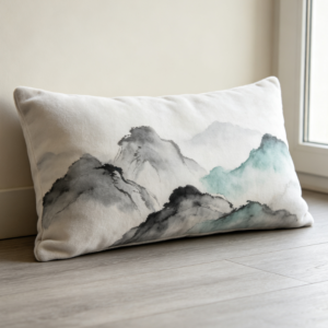 New Chinese-Style Ink-Wash Landscape Velvet Lumbar Pillow Cover