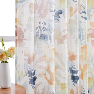 Terracotta Abstract Leaf Print Curtains | Backstrap Style Sheer Curtains