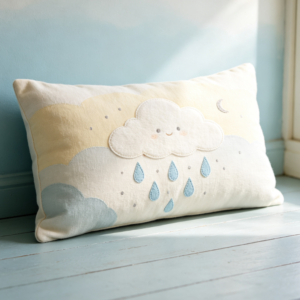 Cloud & Raindrop Appliqué & Embroidered Linen Lumbar Pillow Cover