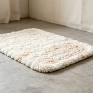 Creamy Apricot & Off-White Plush Woven Bath Mat