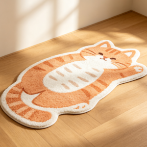Shaped Cartoon Plush Floor Mat – Lounging Orange Tabby