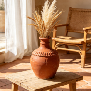 Vintage-Style Embossed Cross-Pattern Red Terracotta Vase