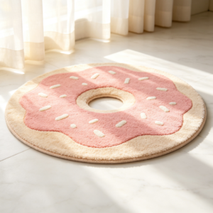 Pink Donut-Shaped Cartoon Floor Mat