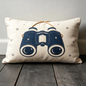 Telescope & Star Appliqué Linen Cushion Cover