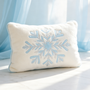 Blue & White Snowflake Embroidered Plush Cushion Cover