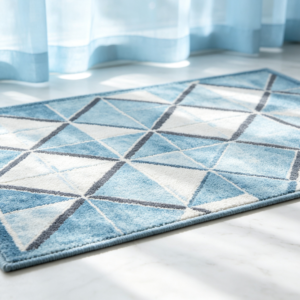 Minimalist Blue & White Geometric Triangle Patchwork Mat