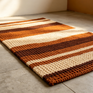 Retro Brown-Orange Horizontal Stripe Woven Rug