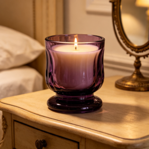 Purple Vertical-Ribbed Stemmed Glass Scented Candle
